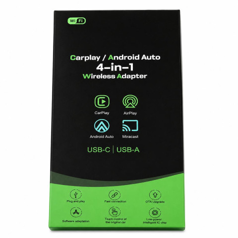 Бездротовий адаптер Fuallwin BY969M 4-в-1 для Apple CarPlay та Android Auto  Wireless CarPlay Adapter з AirPlay і Miracast, USB/Type-C
