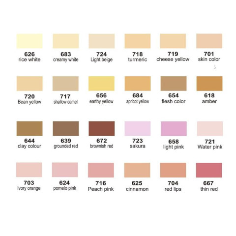 GuangNa Acrylic Marker Skin Tone Color 24 Colors  професійний набір акрилових маркерів із пензлевим наконечником, палітра тілесних відтінків для малювання, скетчингу, розпису каменю, дерева, скла, кераміки та полотна.