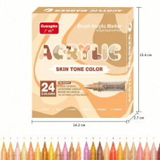 GuangNa Acrylic Marker Skin Tone Color 24 Colors  професійний набір акрилових маркерів із пензлевим наконечником, палітра тілесних відтінків для малювання, скетчингу, розпису каменю, дерева, скла, кераміки та полотна.