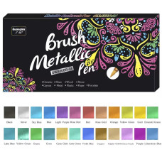 Набір акрилових маркерів GuangNa Brush Metallic Pen 24   24 кольори металік із мяким пензлевим наконечником для скла, кераміки, дерева, каменю, металу, пластику, полотна та паперу