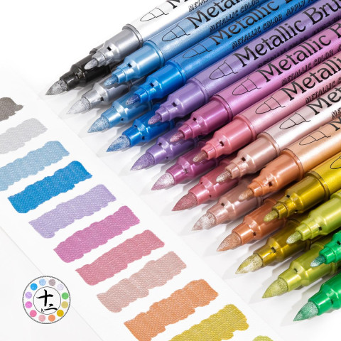 Набір акрилових маркерів GuangNa Brush Metallic Pen 24   24 кольори металік із мяким пензлевим наконечником для скла, кераміки, дерева, каменю, металу, пластику, полотна та паперу