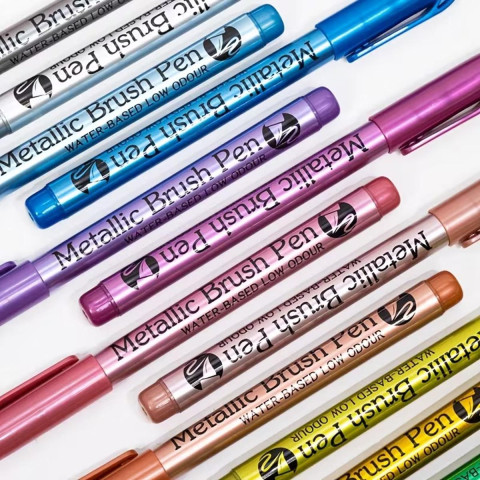 Набір акрилових маркерів GuangNa Brush Metallic Pen 24   24 кольори металік із мяким пензлевим наконечником для скла, кераміки, дерева, каменю, металу, пластику, полотна та паперу