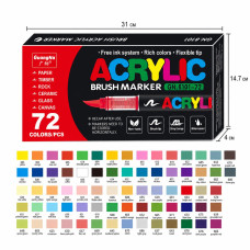 Набір акрилових маркерів GuangNa Brush Marker  72 насичені кольори з гнучким пензлевим наконечником для паперу, дерева, каменю, скла, кераміки та полотна