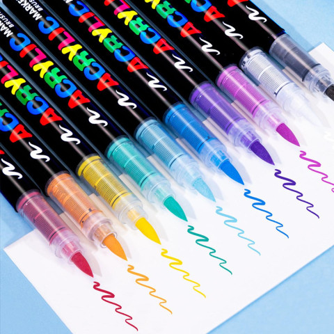 Набір акрилових маркерів GuangNa Brush Marker 120 насичених кольорів з гнучким пензлевим наконечником для паперу, дерева, каменю, скла, кераміки та полотна