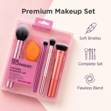 Набір пензлів для макіяжу Real Techniques Everyday Essentials Set   4 професійні пензлі та спонж Miracle Complexion для обличчя, очей і румян