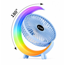 Портативний настільний USB-вентилятор S14 Moon Fan з акумулятором, RGB-підсвіткою, 3 режимами швидкості та регулюванням кута нахилу блакитний