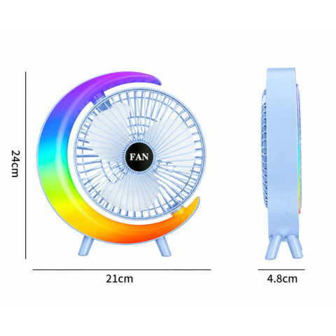 Портативний настільний USB-вентилятор S14 Moon Fan з акумулятором, RGB-підсвіткою, 3 режимами швидкості та регулюванням кута нахилу блакитний