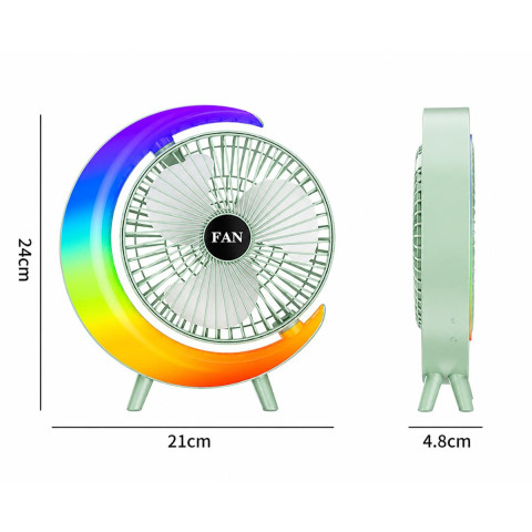 Портативний настільний USB-вентилятор S14 Moon Fan з акумулятором, RGB-підсвіткою, 3 режимами швидкості та регулюванням кута нахилу
