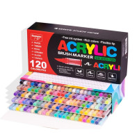 Набір акрилових маркерів GuangNa Brush Marker 120 насичених кольорів з гнучким пензлевим наконечником для паперу, дерева, каменю, скла, кераміки та полотна