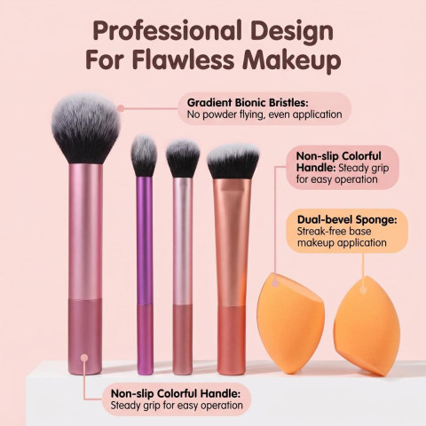 Набір пензлів для макіяжу Real Techniques Everyday Essentials Set   4 професійні пензлі та спонж Miracle Complexion для обличчя, очей і румян