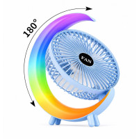 Портативний настільний USB-вентилятор S14 Moon Fan з акумулятором, RGB-підсвіткою, 3 режимами швидкості та регулюванням кута нахилу блакитний