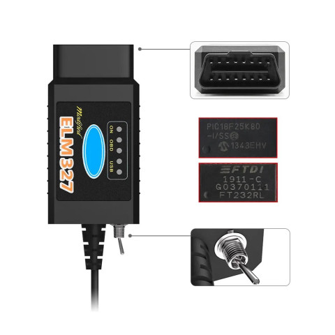 Автомобільний діагностичний адаптер ELM327 USB OBD2 для Ford  сканер помилок і діагностики авто з перемикачем HS-CAN/MS-CAN